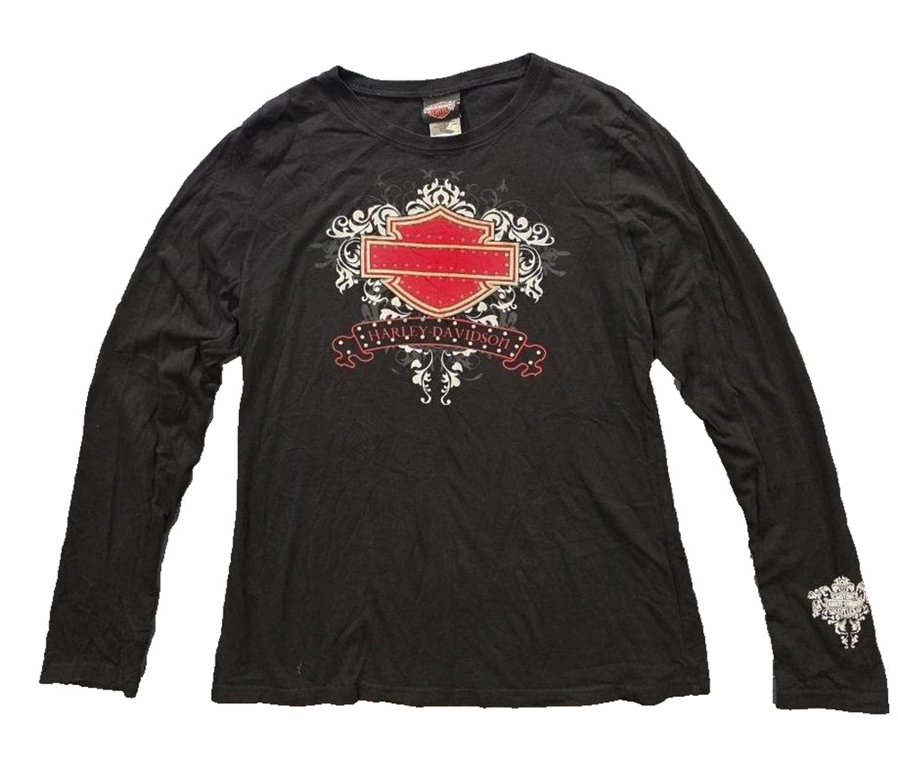 Harley Davidson Womens XL Y2K top Black Yellowstone Bozeman Montana A010916